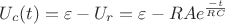 $U_c(t) = \varepsilon - U_r = \varepsilon - R A e^{\frac{-t}{RC}}$