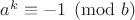 $a^k\equiv {-1}\pmod b$