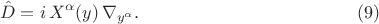 $$
\hat{D} = i \, X^{\alpha} (y) \, \nabla_{y^{\alpha}}. \eqno(9)
$$