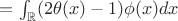 $=\int_{\mathbb R} (2\theta(x)-1) \phi(x)dx$