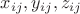 $x_{ij}, y_{ij}, z_{ij} $