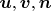 $\boldsymbol u,\boldsymbol v,\boldsymbol n$