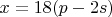 $x=18(p-2s)$