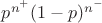 $p^{n^{+}}(1-p)^{n^{-}}$ $p^{n^{+}}(1-p)^{n^{-}}$