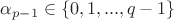 $\alpha_{p-1} \in \left\lbrace 0, 1, ..., q-1\right\rbrace$