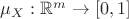 $\mu_{X} : \mathbb{R}^{m} \to [0,1]$