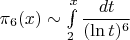 $\pi_6(x) \sim \int\limits_2^x \dfrac{dt}{(\ln t)^6}$