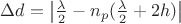 $\Delta d = \left\lvert \frac{\lambda}{2} - n_p (\frac{\lambda}{2} +  2h) \right\rvert$