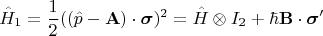 $$\hat{H}_1=\frac{1}{2}((\hat{p}-\mathbf{A})\cdot\boldsymbol{\sigma})^2= \hat{H} \otimes I_2+ \hbar \mathbf{B}\cdot \boldsymbol{\sigma}'$$
