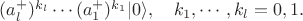 $(a_l^+)^{k_l}\cdots (a_1^+)^{k_1}|0\rangle,\quad k_1, \cdots , k_l =0, 1.$
