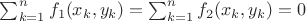 $\sum_{k=1}^nf_1(x_k,y_k)=\sum_{k=1}^nf_2(x_k,y_k)=0$