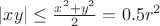 $|xy|\le\frac{x^2+y^2}{2} = 0.5r^2$