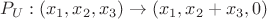 $P_U:(x_1,x_2,x_3)\to (x_1,x_2+x_3,0)$