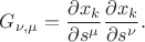 $G_{\nu,\mu}=\displaystyle\frac{\partial x_k}{\partial s^{\mu}} \frac{\partial x_k}{\partial s^{\nu}}.$