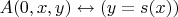 $A(0,x,y) \leftrightarrow (y = s(x))$