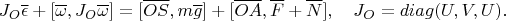 $$J_O\overline\epsilon+[\overline\omega, J_O\overline \omega]=[\overline{OS},m\overline g]+[\overline{OA},\overline F+\overline N],\quad J_O=diag(U,V,U).$$