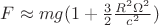 $F\approx mg(1+\frac{3}{2}\frac{R^2\Omega^2}{c^2})$