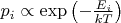 $p_i\propto \exp\left(-\frac {E_i}{kT}\right)$