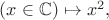 $(x\in\mathbb C)\mapsto x^2,$