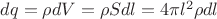 $dq = \rho dV = \rho S dl = 4 \pi l^2 \rho dl$ $dq = \rho dV = \rho S dl = 4 \pi l^2 \rho dl$