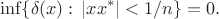 $$
\inf\{\delta(x):\,|xx^*|<1/n\}=0.  
$$