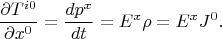 $$\frac {\partial T^{i0}}{\partial x^0} = \frac {dp^x}{dt} = E^x \rho=E^x J^0.$$