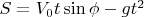 $S=V_0t\sin \phi - gt^2$