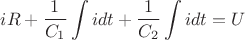 $$iR+\frac{1}{C_1}\int idt+\frac{1}{C_2}\int idt=U$$