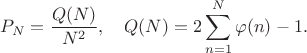 $$P_N=\frac{Q(N)}{N^2}, \quad Q(N)=2\sum_{n=1}^N\varphi(n)-1.$$