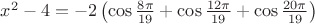 $x^2-4=-2\left(\cos\frac{8\pi}{19}+\cos\frac{12\pi}{19}+\cos\frac{20\pi}{19}\right)$