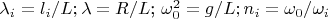 $ \lambda_i=l_i/L; \lambda=R/L$; \omega_0^2=g/L;
n_i=\omega_0/\omega_i