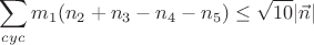$$\sum_{cyc}m_1(n_2+n_3-n_4-n_5)\leq\sqrt{10}|\vec{n}|$$