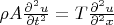 $\rho A \frac { \partial^2 u} {\partial {t^2}}=T  \frac { \partial^2 u} {\partial^2 {x}}