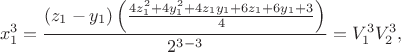 $$\[x_1^3 = \frac{{\left( {z_1 - y_1 } \right)\left( {\frac{{4z_1^2 + 4y_1^2 + 4z_1 y_1 + 6z_1 + 6y_1 + 3}}{4}} \right)}}{{2^{3 - 3} }} = V_1^3 V_2^3 ,\]$$