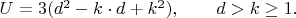 $U=3(d^2-k \cdot d+k^2), \qquad d>k \geq 1. \qquad$