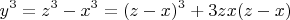 $$y^3=z^3-x^3=(z-x)^3+3zx(z-x)$$