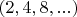$(2, 4, 8,...) $