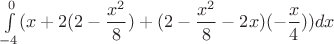$\int\limits_{-4}^0 (x+2(2 - \dfrac{x^2}{8}) + (2 - \dfrac{x^2}{8} - 2x)(-\dfrac{x}{4}))dx$