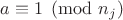 $a\equiv 1\pmod {n_j}$
