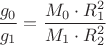 $\dfrac{g_0}{g_1}=\dfrac{M_0\cdot R_1^2}{M_1 \cdot R_2^2}$