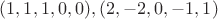 $(1,1,1,0,0), (2,-2,0,-1,1)$