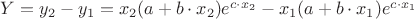 $Y=y_2-y_1=x_2(a+b \cdot x_2)e^{c \cdot x_2}-x_1(a+b \cdot x_1)e^{c \cdot x_1}$