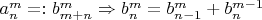 $a^m_n =: b^m_{m+n} \Rightarrow b^m_n = b^m_{n-1} + b^{m-1}_n$