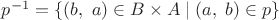 $p^{-1}=\{(b,\ a)\in B\times A\mid (a,\ b)\in p\}$