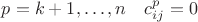 $p=k+1, \ldots, n\quad c_{ij}^p=0$