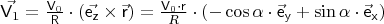 $\vec{ \mathsf{V} _{1} } =   \frac{  \mathsf{V} _{0}   }{  \mathsf{R}  } \cdot \left( \vec{ \mathsf{e} _{ \mathsf{z} } } \times \vec{ \mathsf{r} }   \right) =  \frac{  \mathsf{V} _{0}  \cdot  \mathsf{r}  }{ R } \cdot \left( -\cos{ \alpha } \cdot \vec{ \mathsf{e} }_{ \mathsf{ \mathsf{y} }  } 
+ \sin{ \alpha } \cdot \vec{ \mathsf{e} }_{ \mathsf{ \mathsf{x} } }      \right)$