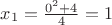 $x_1 = \frac{0^2+4} {4} = 1$