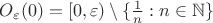 $O_{\varepsilon}(0)=[0,\varepsilon)\setminus\{\frac 1n:n\in\mathbb N\}$