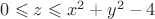 $0\leqslant z\leqslant x^2+y^2-4$
