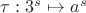 $\tau : 3^s \mapsto a^s$